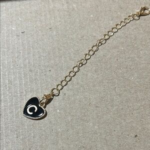C letter Gold and Black Heart Charm Chain